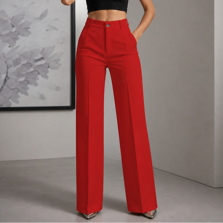 Veloura – High-Waisted Pleated Stretch Trousers