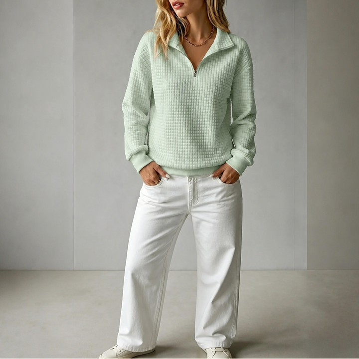 Wearbella – Quilted Structured-Collar Zip Sweater