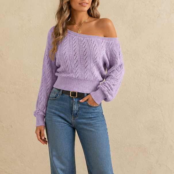 Wearbella – Cropped Off-The-Shoulder Knit Sweater