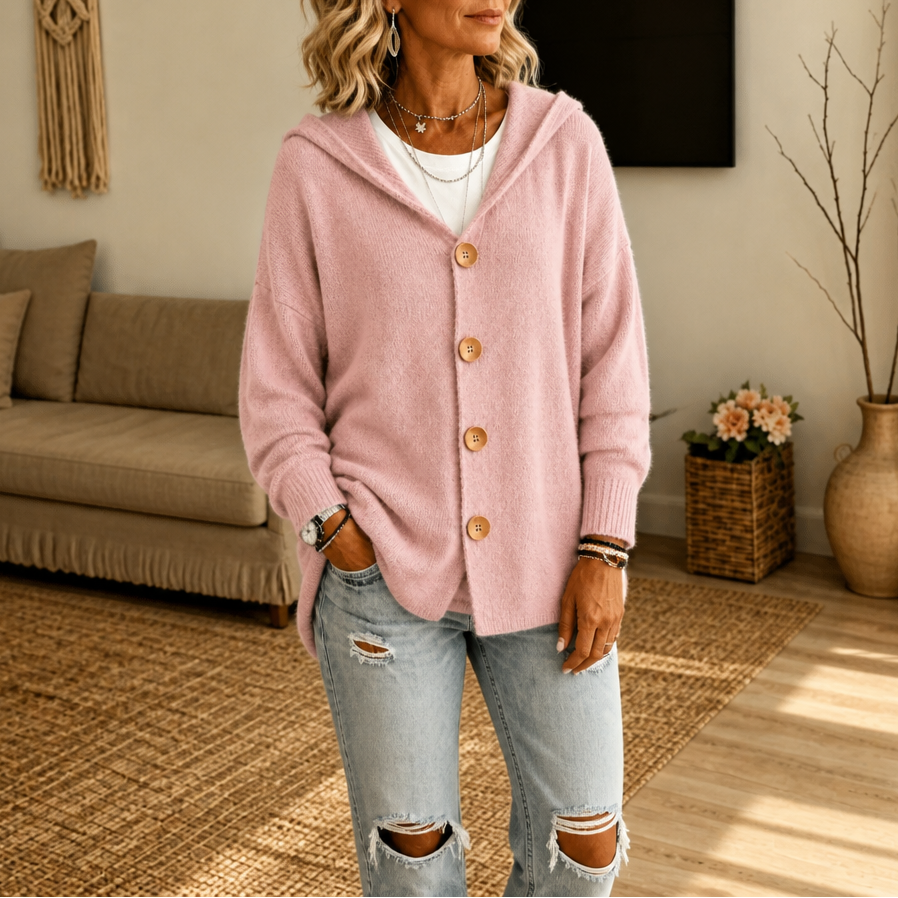 Wearbella – Hooded Waffle-Knit Button-Front Cardigan
