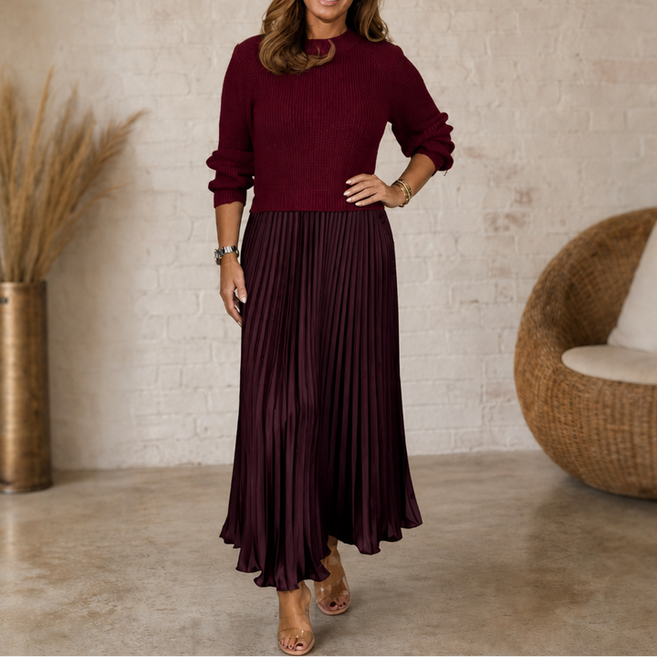 Wearbella – Sweater-Bodice Pleated Maxi Dress