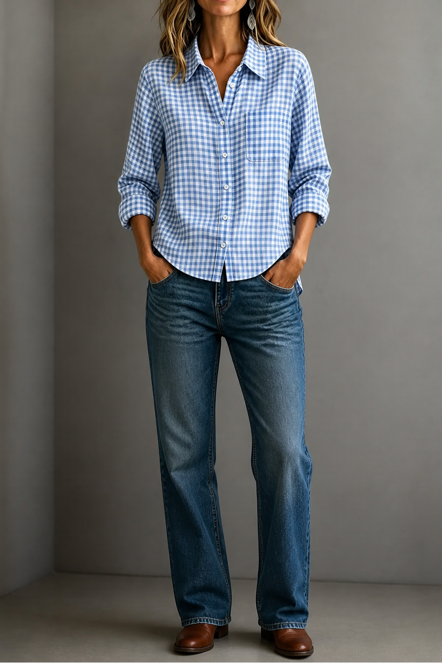 Everwear – Checkered Long-Sleeve Button-Up Shirt For Women