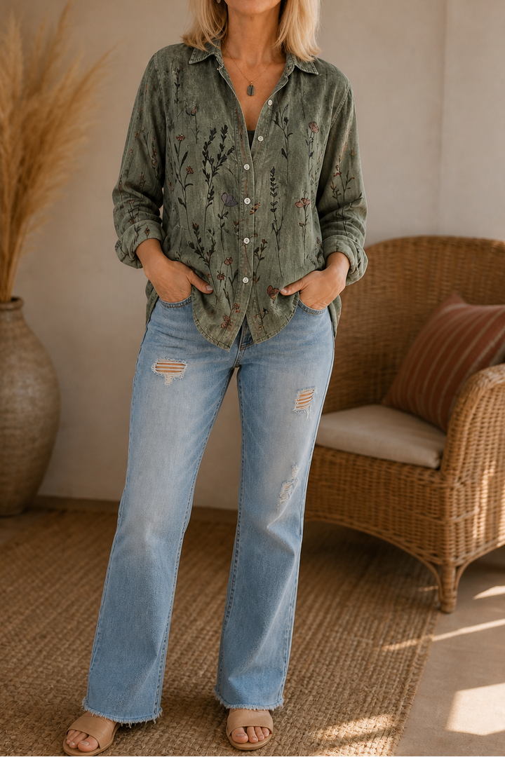 Wearbella – Vintage Floral Print Button-Up Blouse