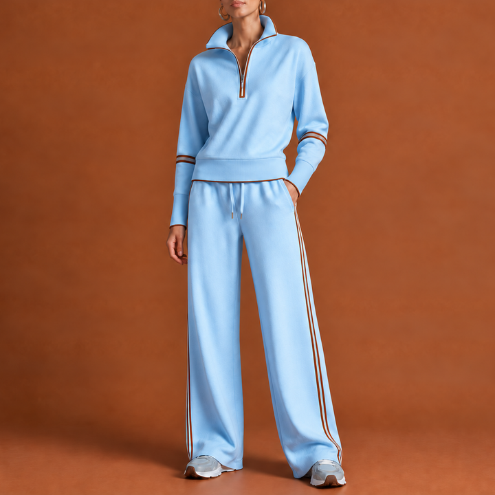 Wearbella – Striped Half-Zip Wide-Leg Lounge Set