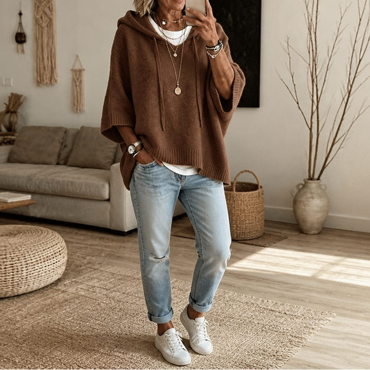 Cozelle – Frayed-Edge Open-Knit Oversized Hoodie