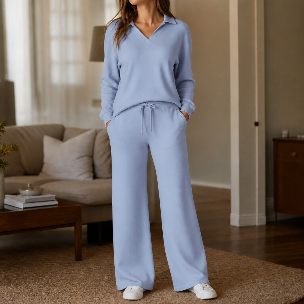 Marlowe – Polo Collar Wide-Leg Lounge Set