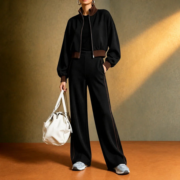 Rally Rib – Cropped Bomber And Striped Wide-Leg Pants Set
