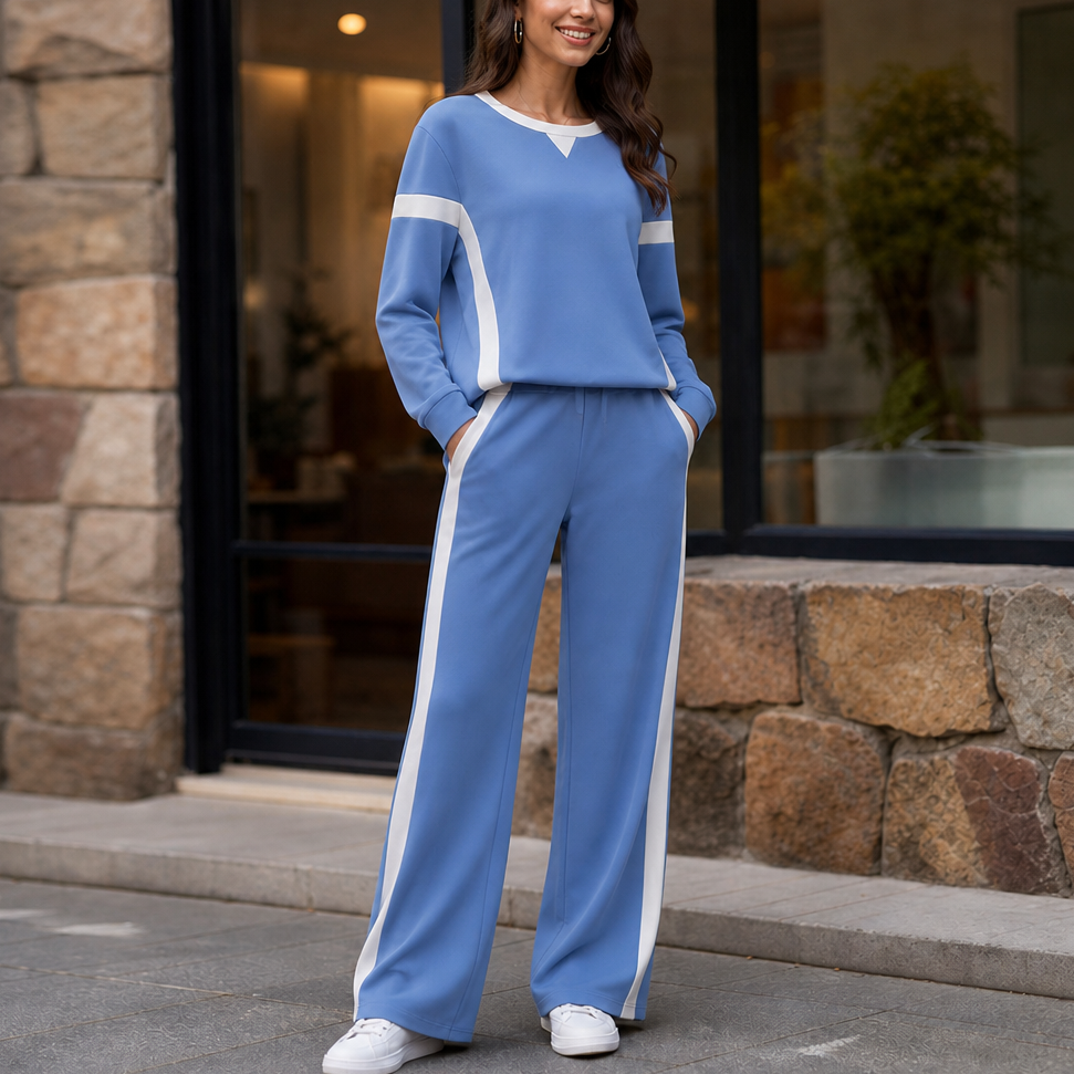 Lunessa – Contrast Stripe Wide-Leg Lounge Set