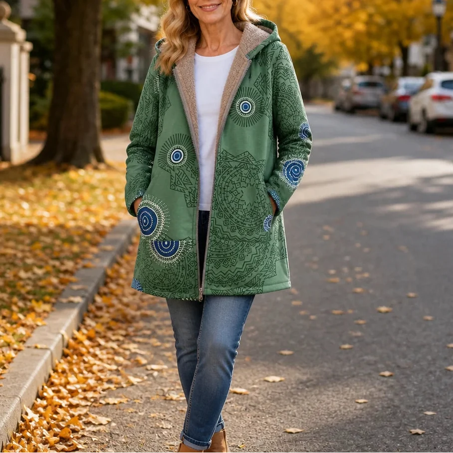 Leafora – Vintage Leaf-Print Hoodie Jacket
