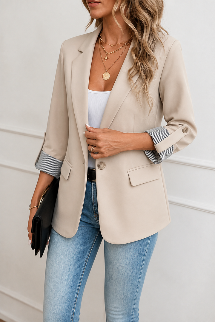 Cuffley – Striped-Cuff Roll-Sleeve Tailored Blazer