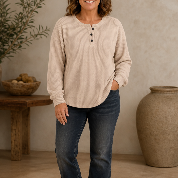 Wearla – Ribbed Waffle Knit Henley Top