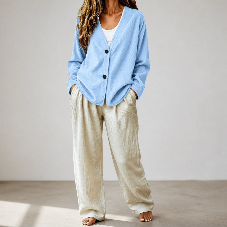 Corabelle – Rib Open-Front V-Neck Cardigan