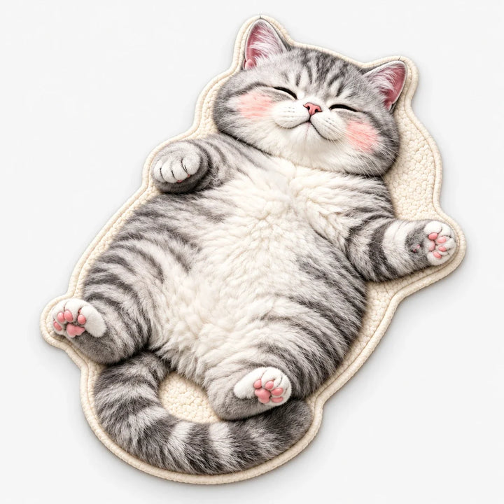 Tabby Tumble – Sleeping Cat-Shaped Plush Area Rug