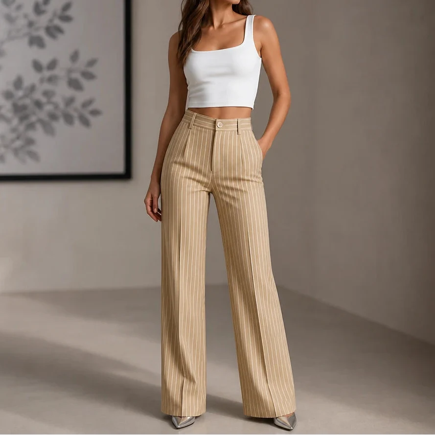 Wearbella – High-Waisted Pinstripe Wide-Leg Trousers