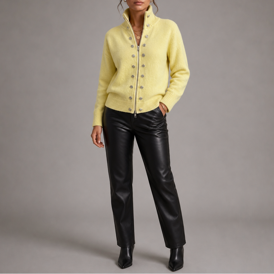Wearvale – Two-Way Zip High-Neck Knit Cardigan