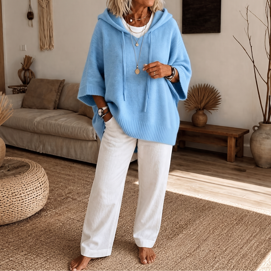 Cozelle – Frayed-Edge Open-Knit Oversized Hoodie