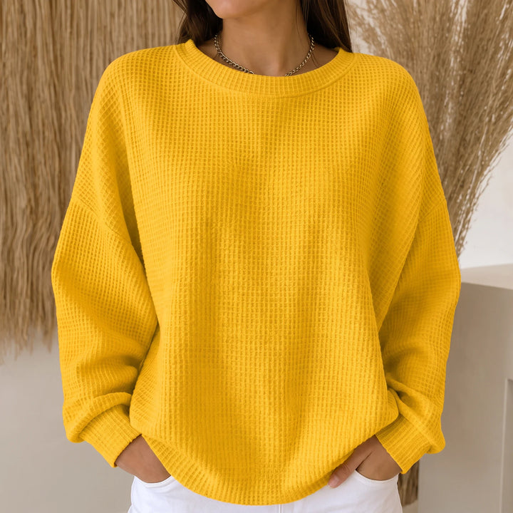 Wafflelyn – Waffle-Knit Round-Neck Sweater
