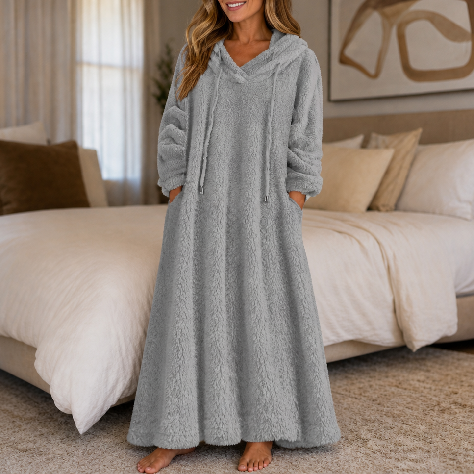 Coziya – Hooded Plush Fleece Maxi Robe Dress