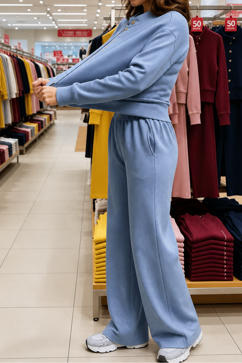 Wideline – Button-Down Cardigan And Wide-Leg Pants Set