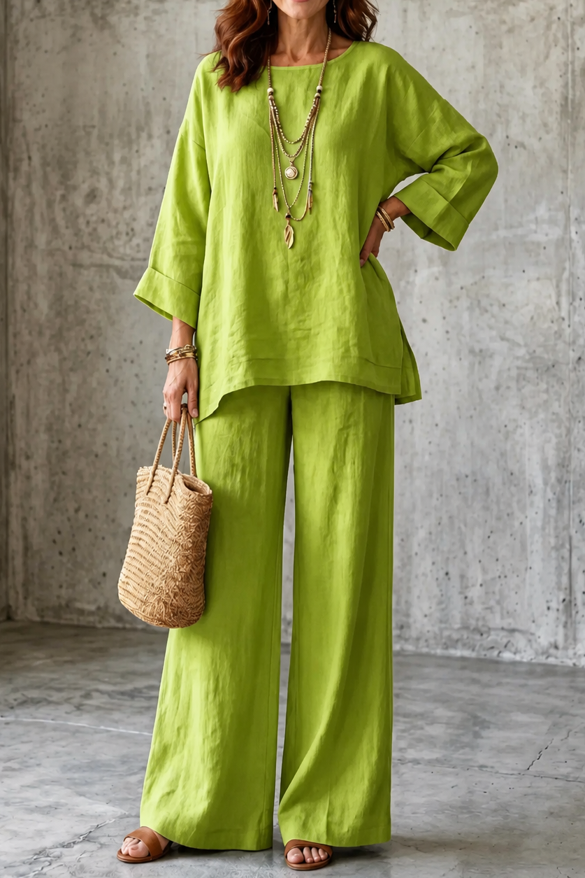 Wearlette – Linen-Look Wide-Leg Two-Piece Set