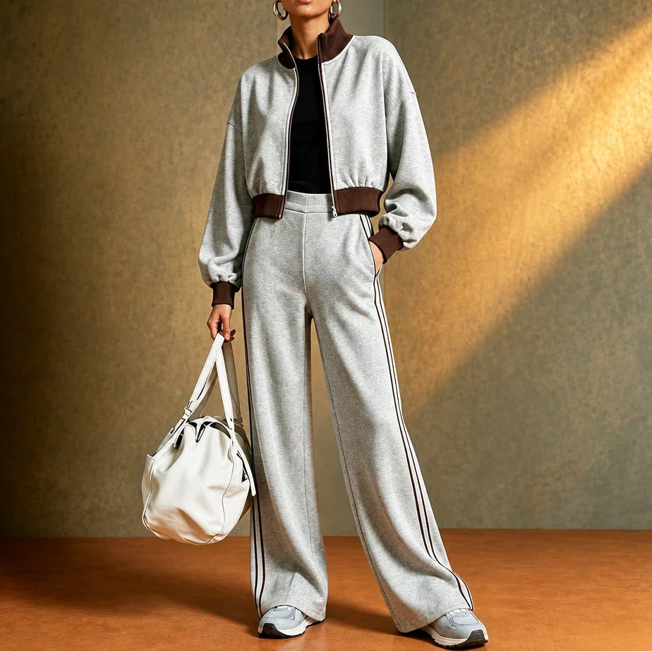 Rally Rib – Cropped Bomber And Striped Wide-Leg Pants Set