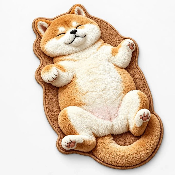 Tabby Tumble – Sleeping Cat-Shaped Plush Area Rug
