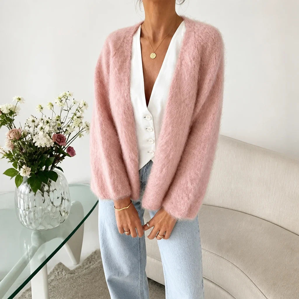 Veluna – Brushed Mohair-Wool-Look Open-Front Cardigan