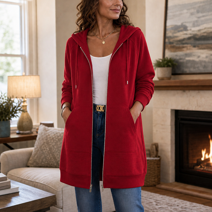 Wrapdrey – Mid-Length Zip-Up Hooded Cardigan