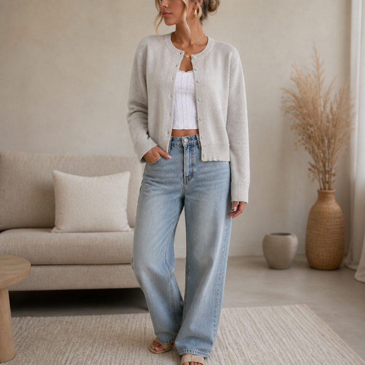 Wearbella – Solid-Color Round-Neck Cardigan