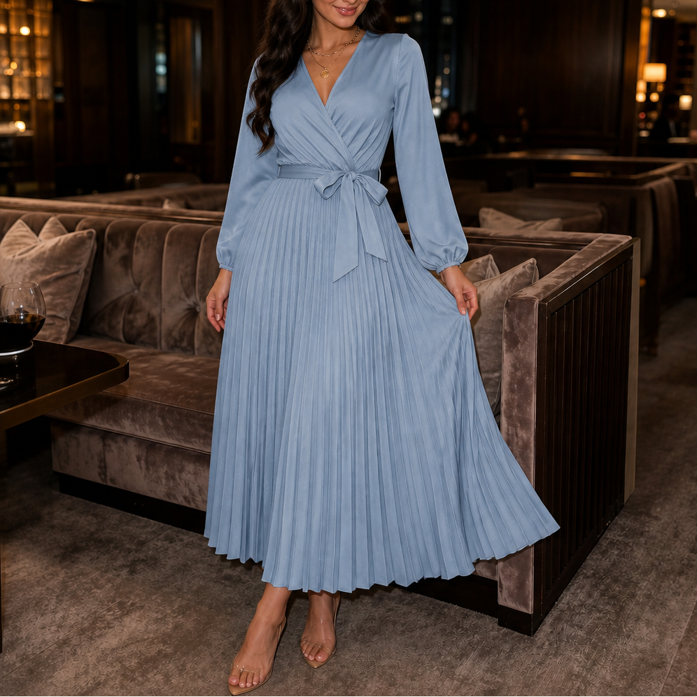 Wearbella – Pleated Wrap-Front High-Waist Maxi Dress