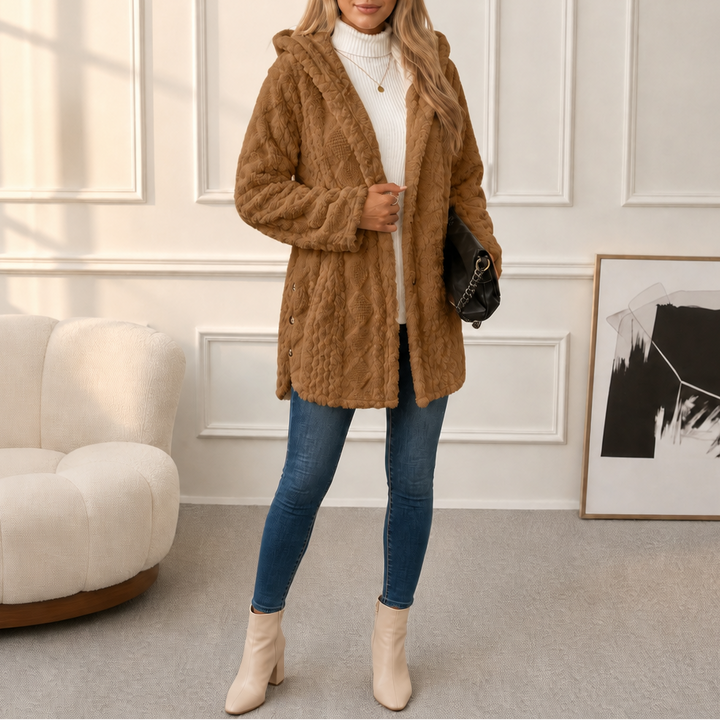 Wearbella – Diamond Jacquard Plush Hooded Coat