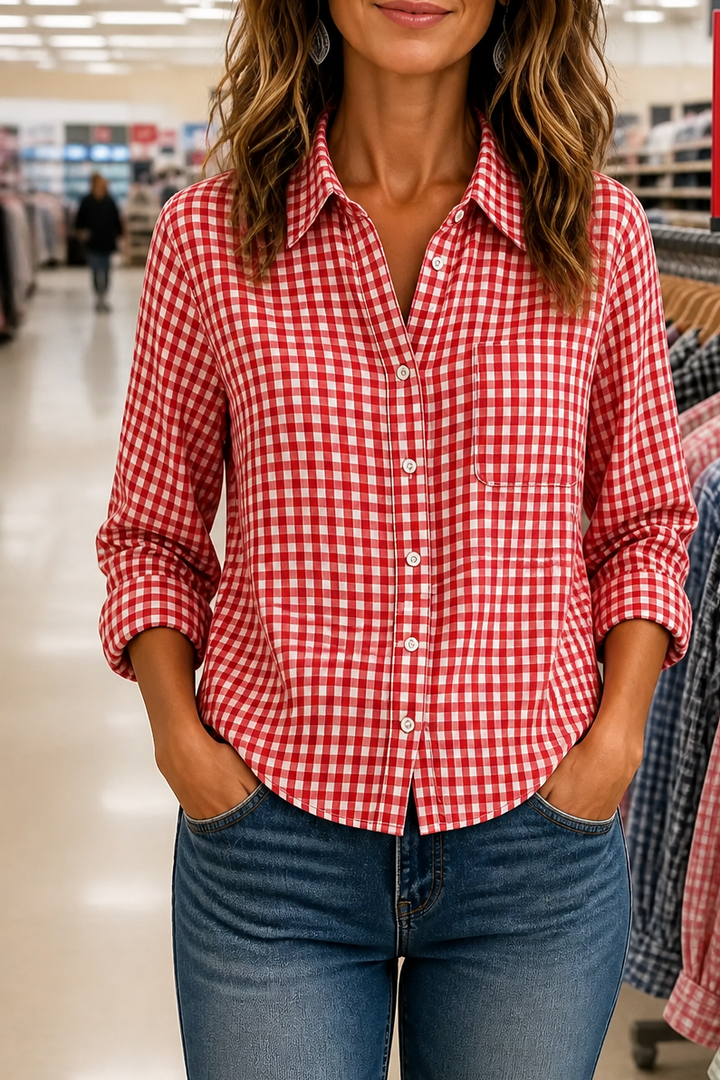 Everwear – Checkered Long-Sleeve Button-Up Shirt For Women