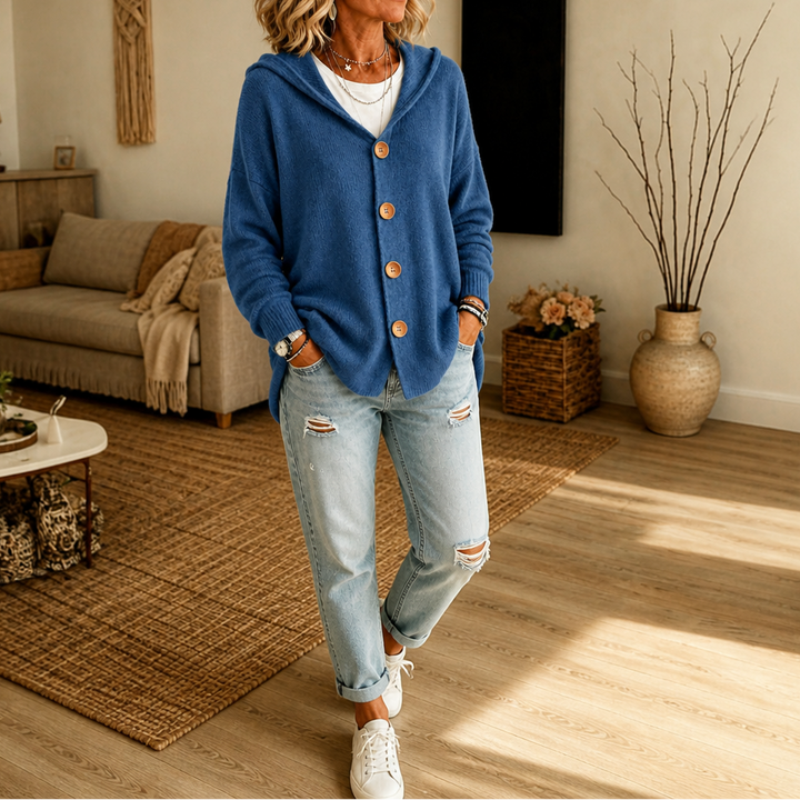 Hoodwell – Hooded Button-Front Knit Cardigan