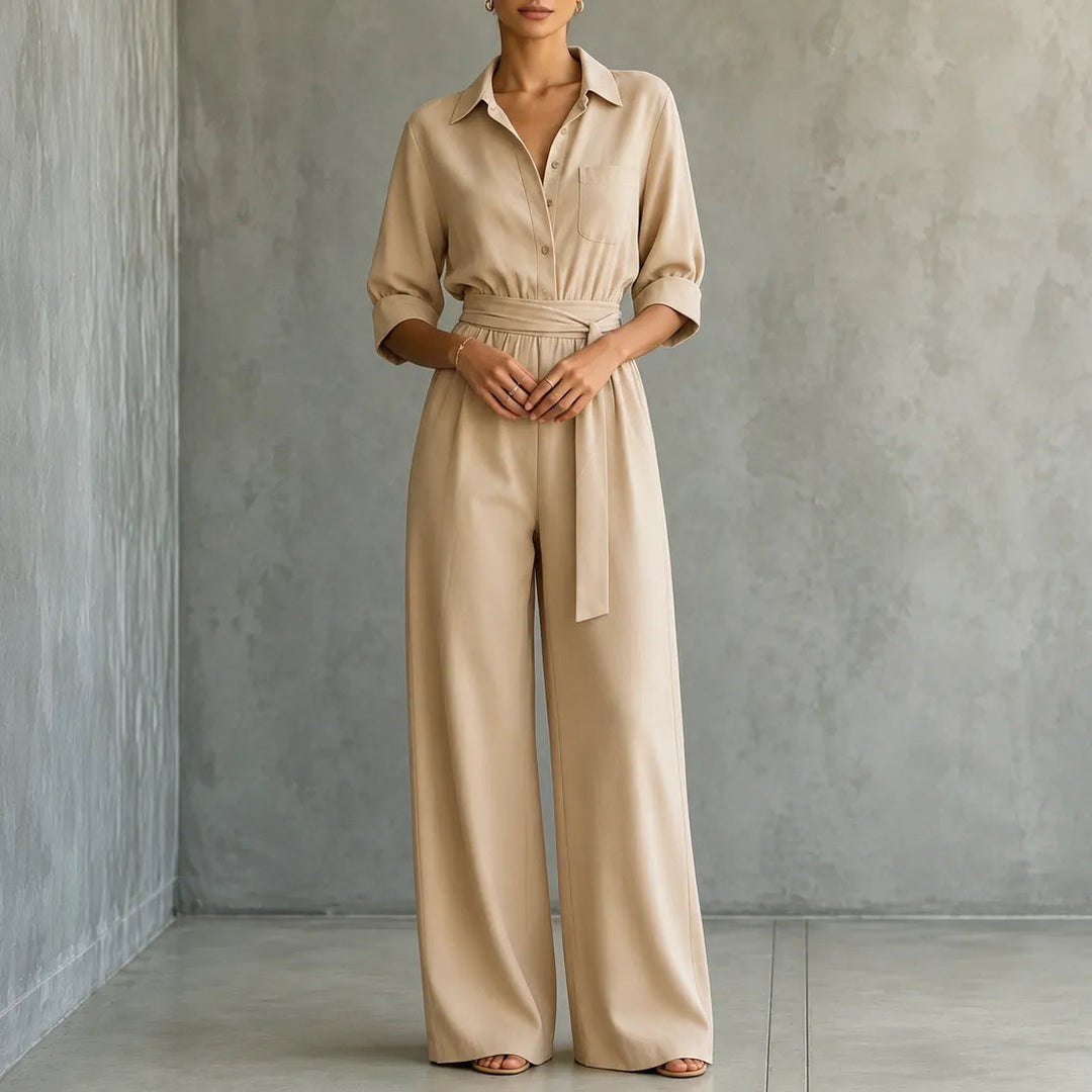 Solene – Belted Wide-Leg Shirt Jumpsuit with Tie Waist