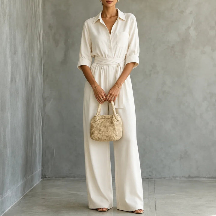 Solene – Belted Wide-Leg Shirt Jumpsuit with Tie Waist