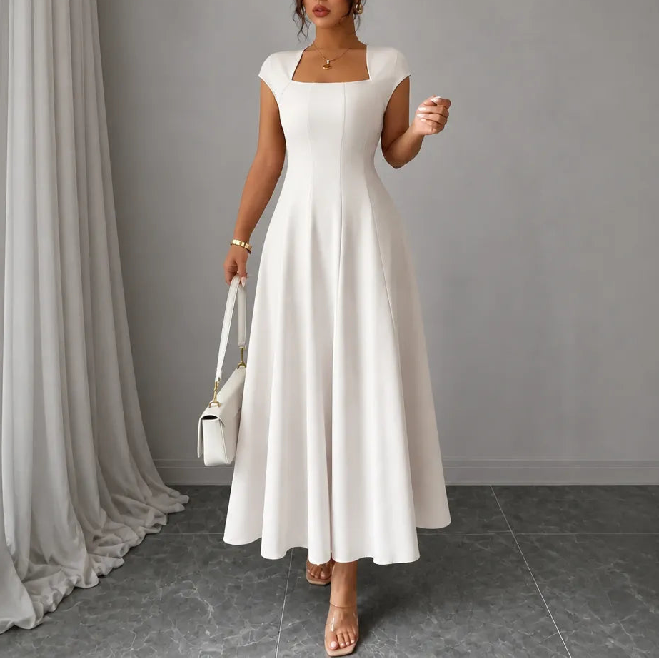 Elowyn – Square Neck A-Line Midi Dress with Sculpted Waist