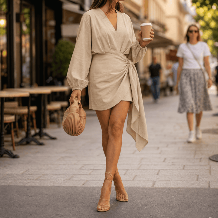 Velara™ – Kimono Sleeve Wrap Dress Sand / S