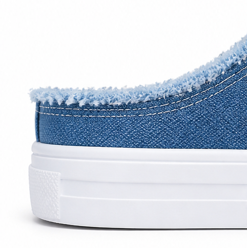 Vellora™ – Frayed Denim Slip-On Sneakers