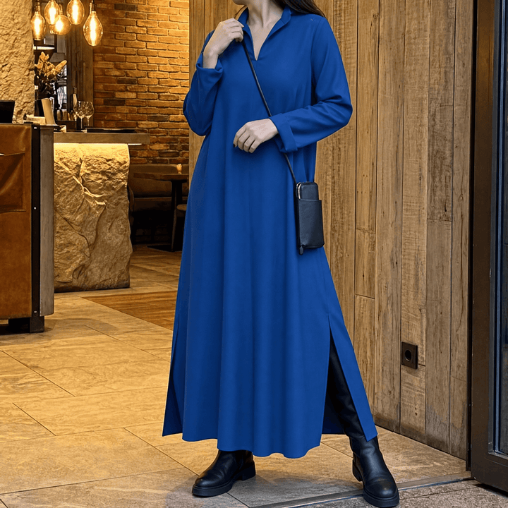 Veluna™ – Effortless Side Slit Maxi Dress Blue / S