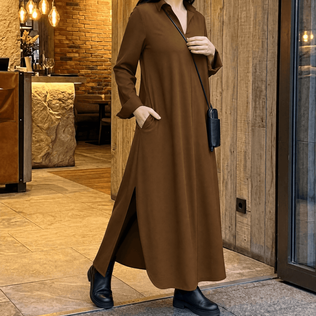 Veluna™ – Effortless Side Slit Maxi Dress Brown / S