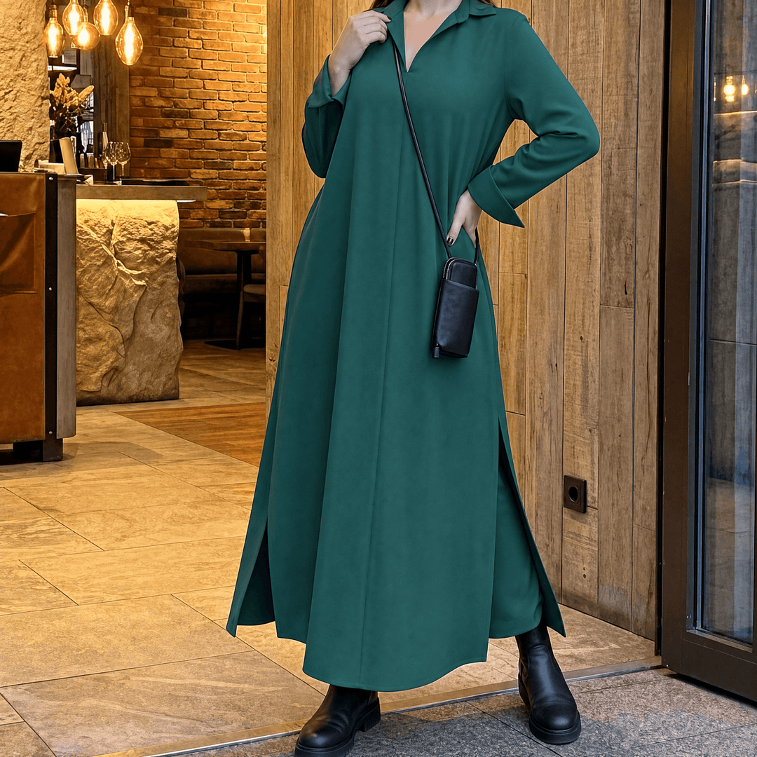 Veluna™ – Effortless Side Slit Maxi Dress Green / S