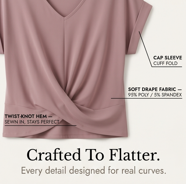 Veluna™ - Twist-Knot V-Neck Top for Effortless Everyday Style