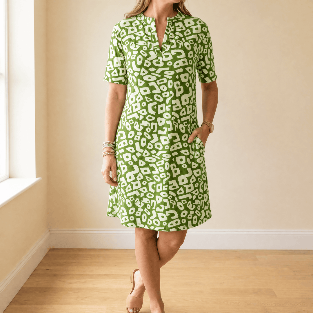 Vivara™ – Breezy V-Neck Printed Dress Green / S