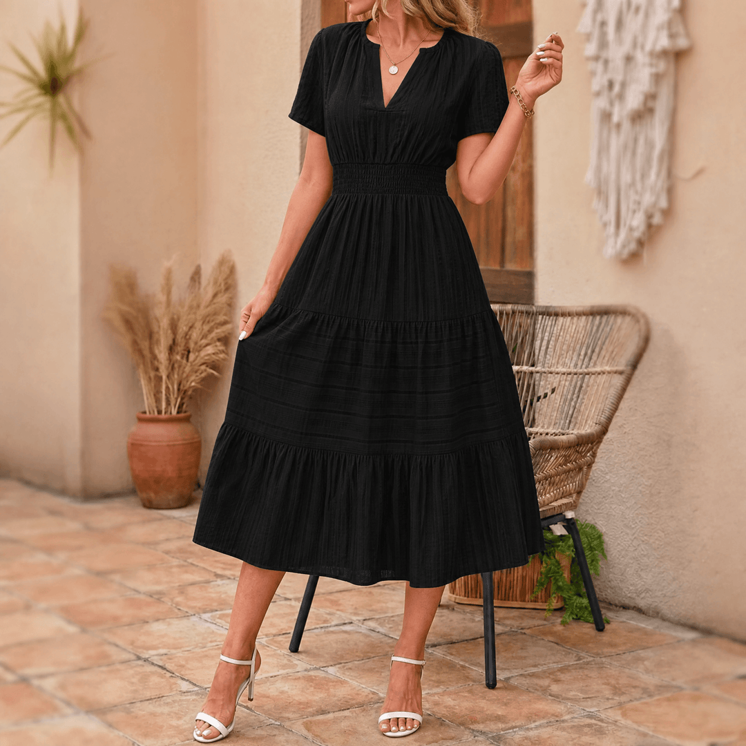 Vivara™ – Flowing V Neck Summer Maxi Dress Black / S