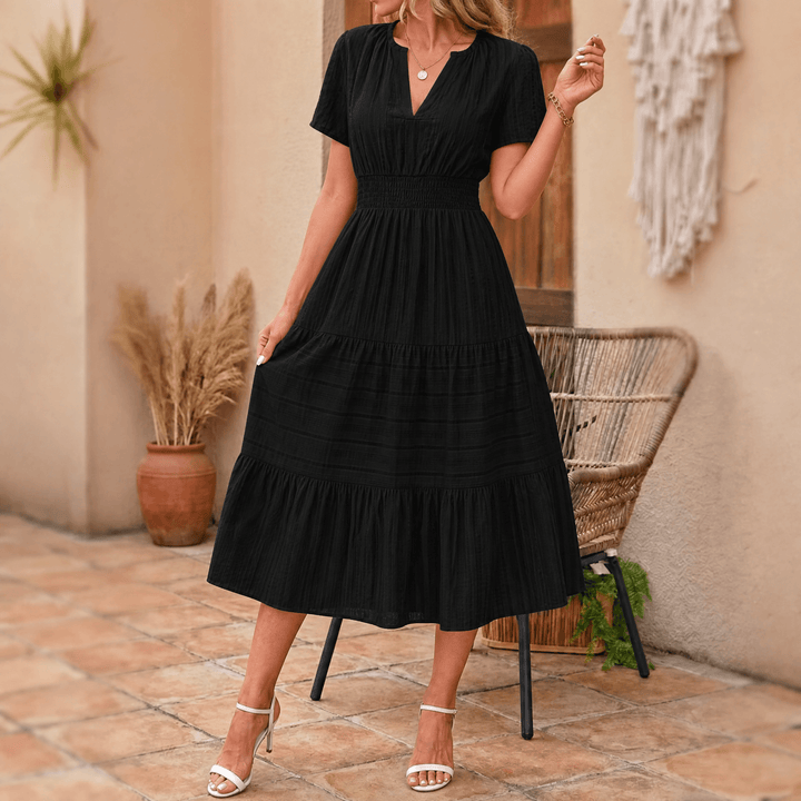 Vivara™ – Flowing V Neck Summer Maxi Dress Black / S