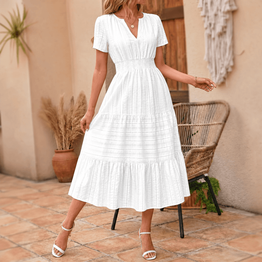 Vivara™ – Flowing V Neck Summer Maxi Dress White / S