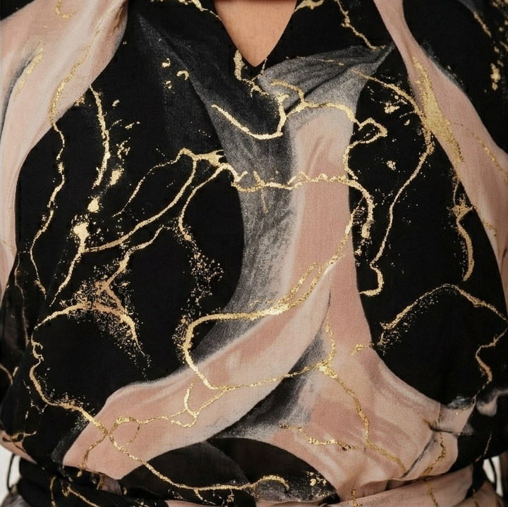 Vivara™ – Marble Gold Chiffon Maxi Dress