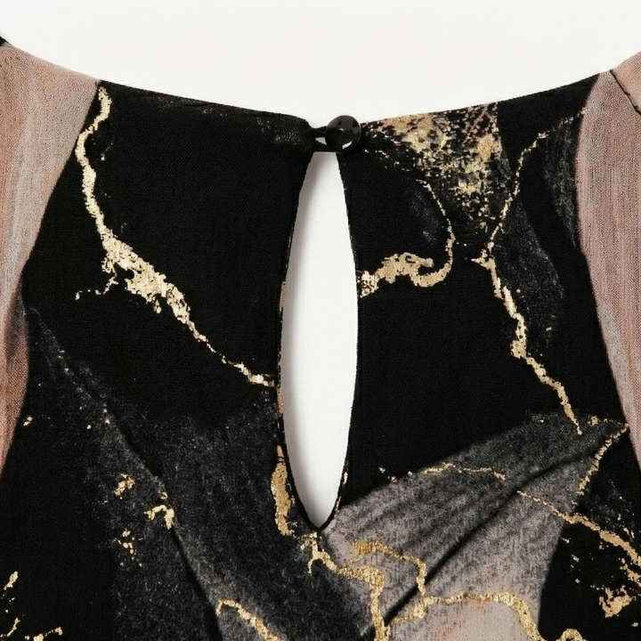 Vivara™ – Marble Gold Chiffon Maxi Dress