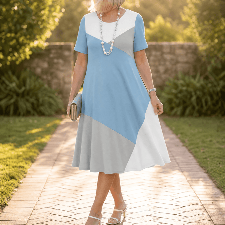 Vivara™ – Pleated Gradient Print Dress Blue Colorblock / S