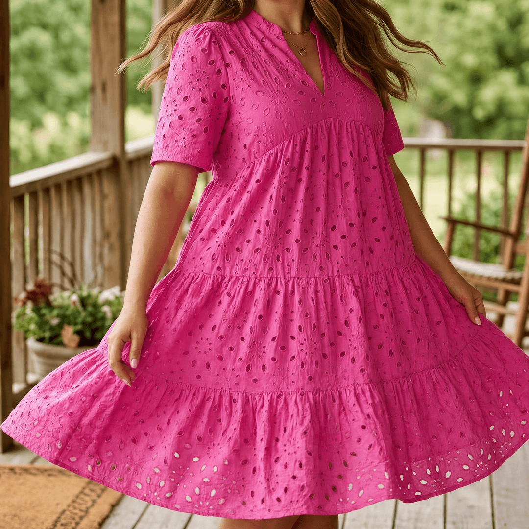 Wearbella – Flowy V-Neck Eyelet Dress for Curvy Fit